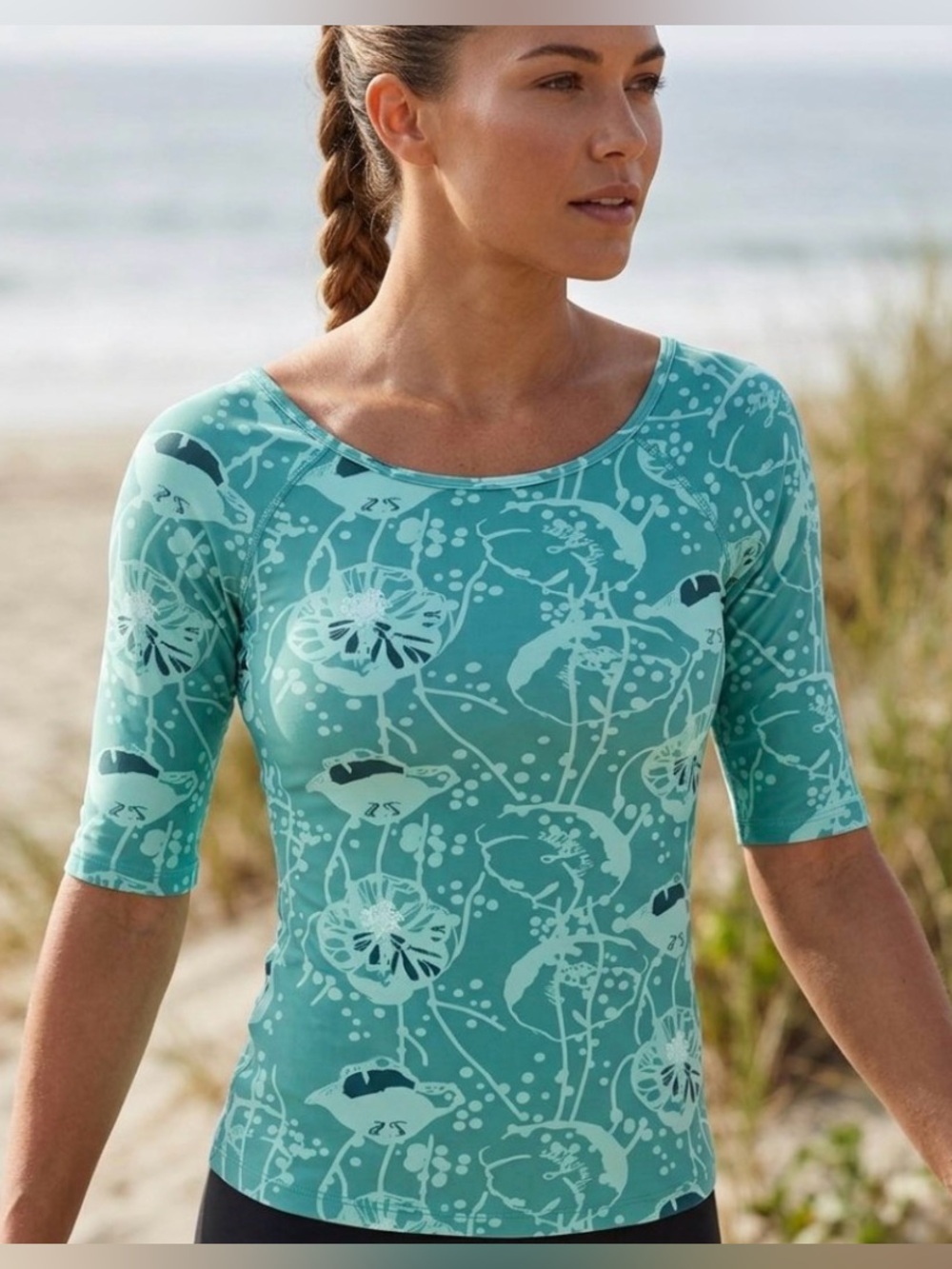 🆕 Lululemon Bella Top G Teal Floral Stretch Athletic Workout Top Size 4